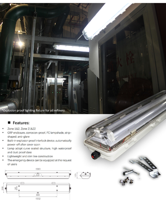 18w 36w 54w Material GRP Línea LED Luz a prueba de explosión 1.2M 100lm/w Con 5 años de garantía Atex