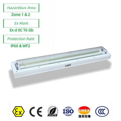 Exproof ATEX Luz fluorescente lineal A prueba de fuego A prueba de polvo/a prueba de agua para la zona peligrosa 1 2 Gas de petróleo 100lm/watt