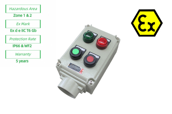 Seguridad ATEX Estación de control a prueba de incendios Cajas de control eléctricas ignífugas 220/380Vac G1/2&quot;,G3/4&quot;,G1,G1.1/4&quot;,G1.1/2&quot;,G2