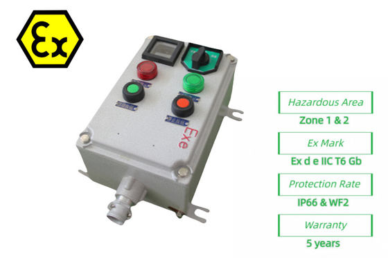 Seguridad ATEX Estación de control a prueba de incendios Cajas de control eléctricas ignífugas 220/380Vac G1/2&quot;,G3/4&quot;,G1,G1.1/4&quot;,G1.1/2&quot;,G2