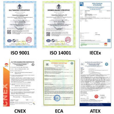 Campana industrial a prueba de explosiones con montaje en brida, certificación ATEX IECEx RoHS para áreas peligrosas
