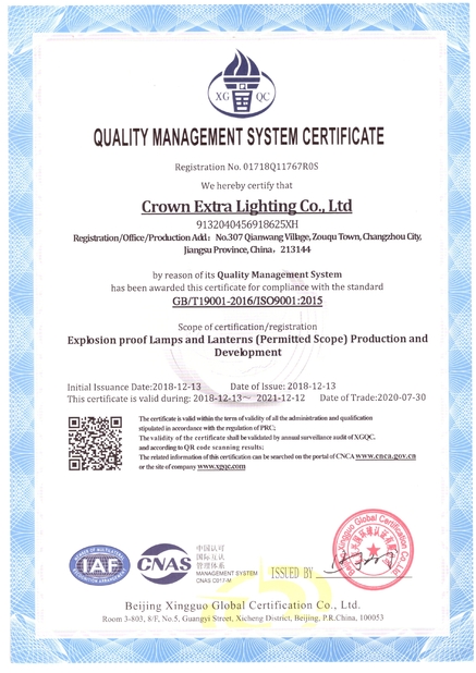 China crown extra lighting co. ltd Certificaciones